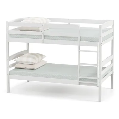 Twin Over Twin Bunk Bed Wooden Convertible Into 2 Beds High Guardrails White