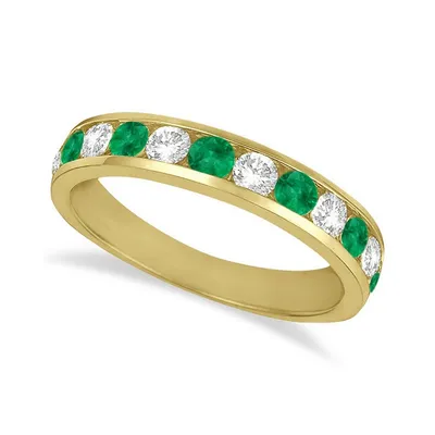 Channel-set Emerald And Diamond Ring Band 14k Yellow Gold (1.20ctw)
