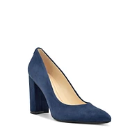ASTORIA9X11 Pointy Suede Block Pumps