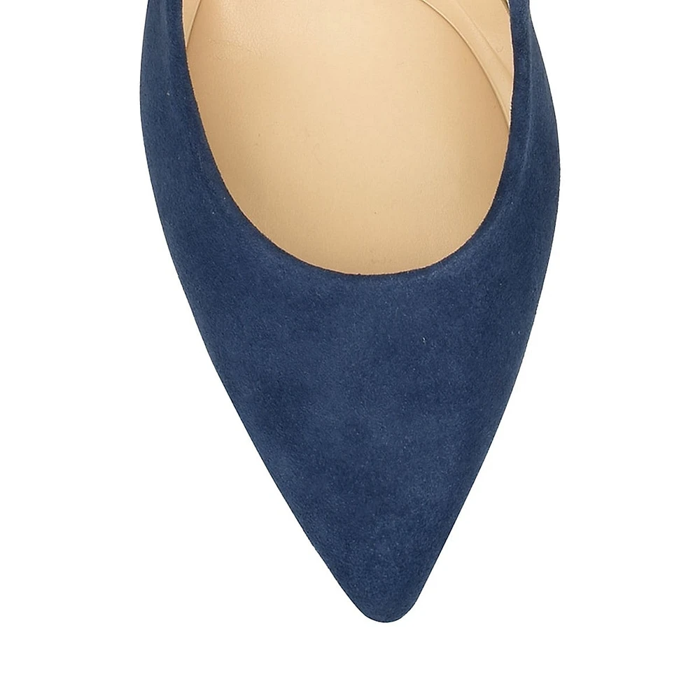 ASTORIA9X11 Pointy Suede Block Pumps