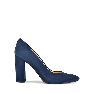 ASTORIA9X11 Pointy Suede Block Pumps