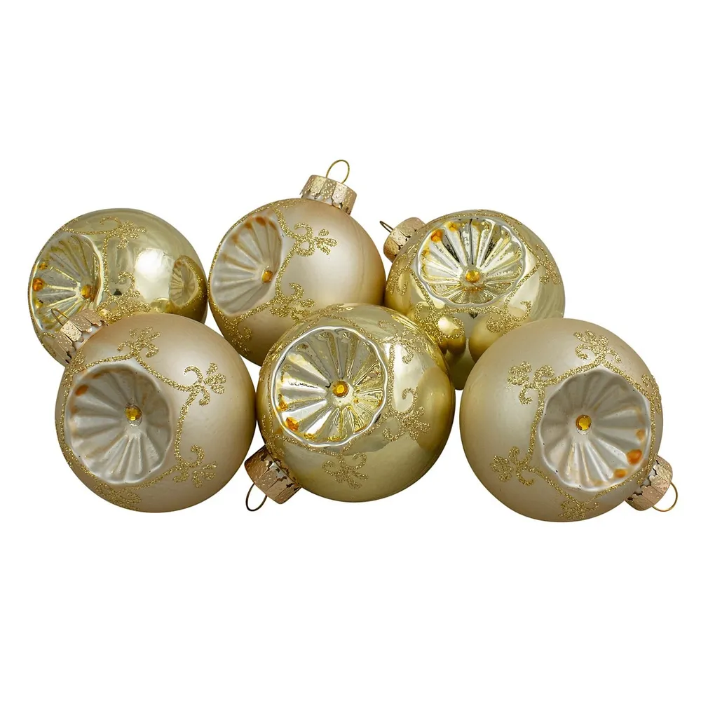 Northlight 2.75 Gold Mirrored Glass Disco Ball Christmas Ornaments, 6 ct.