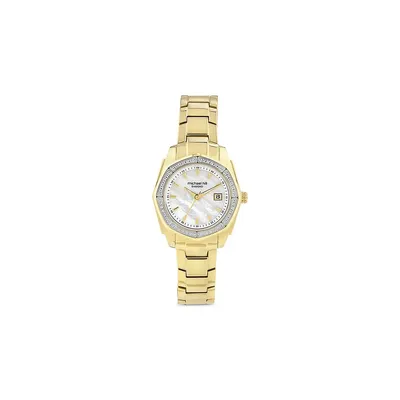 Ladies Mother Of Pearl Watch With 0.25 Carat Tw Of Diamonds In Gold Tone Stainless Steel
