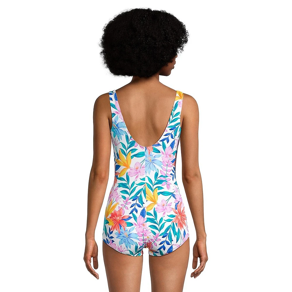 Tropbreez Floral One-Piece Girl-Leg Swimsuit