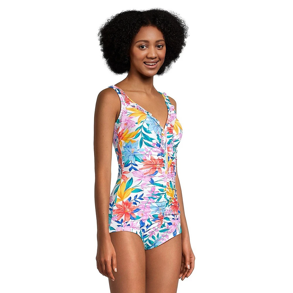 Tropbreez Floral One-Piece Girl-Leg Swimsuit