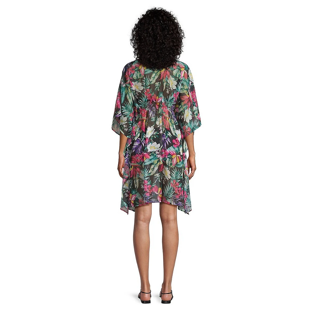 Floral-Print V-Neck Tunic Coverup