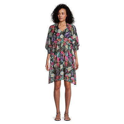 Floral-Print V-Neck Tunic Coverup
