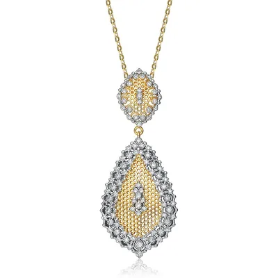 White Gold And 14k Yellow Gold Plated Cubic Zirconia Pendant Necklace