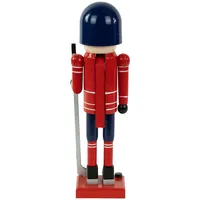 14" Blue And Red Wooden Christmas Ice Hockey Player Nutcracker