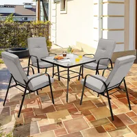 6pcs Patio Dining Set Stackable Chairs Cushioned Glass Table W/umbrella