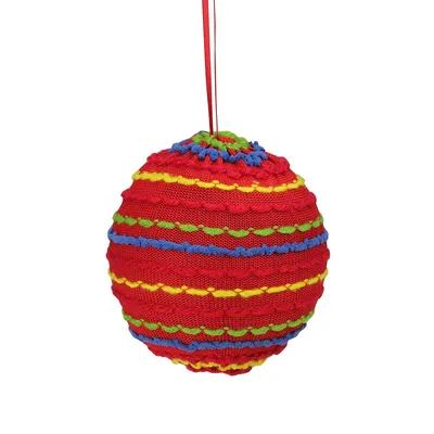 4.25" Bohemian Multicolor Knitted Christmas Ball Ornament