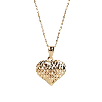 14K Yellow Gold Open Mesh Heart Necklace