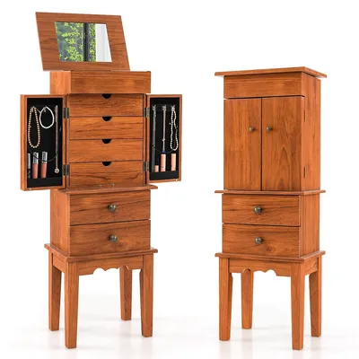 Vintage Jewelry Armoire Cabinet Chest Big Storage Box Organizer With Drawers & Mirror