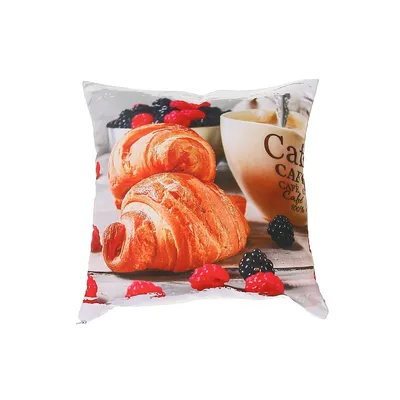 Polyester Digital Print Cushion (croissant Cafe) (18 X 18) - Set Of 2