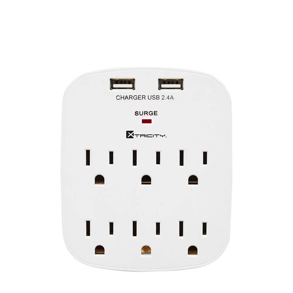 6-outlet And 2-port Usb 2.4a Wall Power Strip