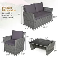 4pcs Patio Rattan Furniture Set Sofa Table W/storage Shelf And Cushion