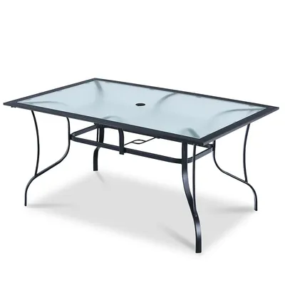 60"x 38" Patio Dining Table Glass Top Rectangular Deck W/umbrella Hole