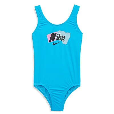 Girl's One-Piece Multi Logo U-Back Swimsuit