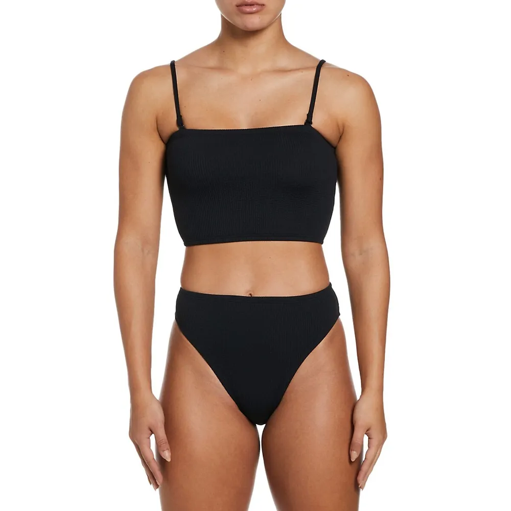 Black Essential High-Waisted Bikini Bottom by Nike on Sale