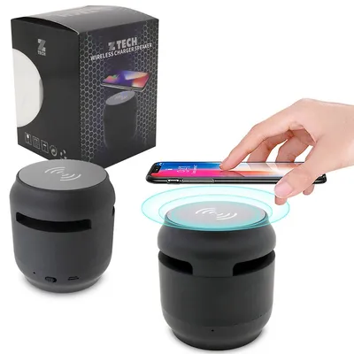 Mini 2 In 1 Mini Bluetooth Speaker With Wireless Charging - Black