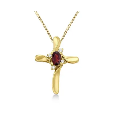 Garnet And Diamond Cross Pendant Necklace 14k Yellow Gold (0.50ct)