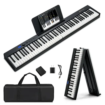 88-key Folding Electric Piano Keyboard Semi Weighted Full Size Midi Black