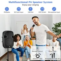 Costway Dual 12" 2-way 2000w Powered Speakers W/ Mic Speaker Stands Cables