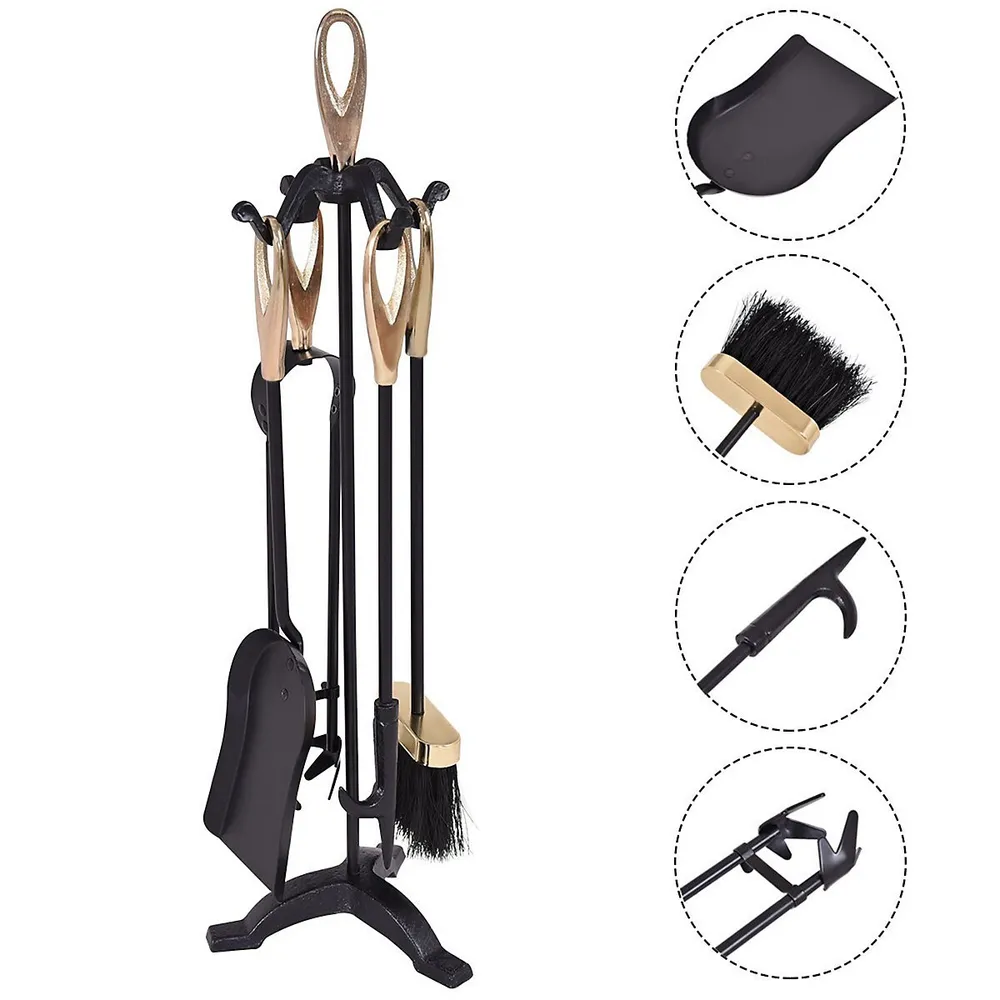 Costway 5 Pieces Fireplace Iron Standing Tools Set