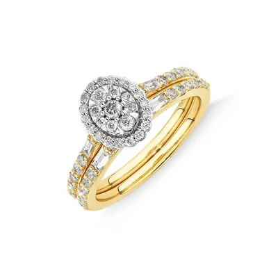 0.75 Carat Tw Oval Shaped Cluster Engagement Ring And Wedding Ring Bridal Set In 14kt White And Yellow Gold