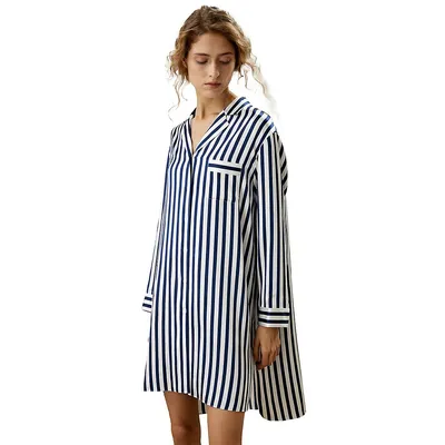 Button-up Striped Silk Nightshirt For Women