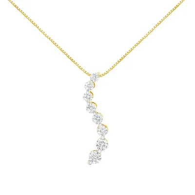 Ags Certified 14k Yellow Gold Cttw Baguette And Brilliant Round-cut Diamond Journey 18" Pendant Necklace (f-g Color