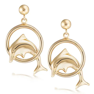 10kt Dolphin Hoop With Metal Silicone Earring