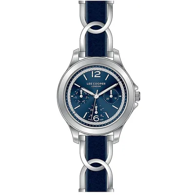 Ladies Lc07488.390 Multi-function Silver Watch With A Blue Leather Strap And A Blue Dial