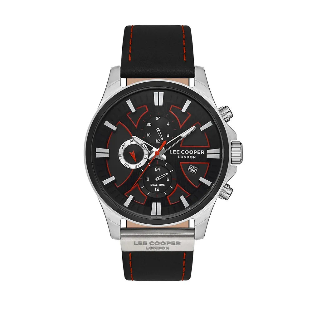 Men's Lc07425.351 Chronograph Silver Watch With A Black Leather Strap And A Black Dial