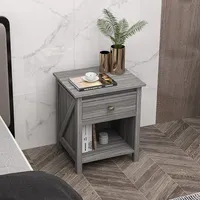 Nightstand End Side Table With Drawer And Storage Shelf