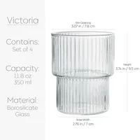 Victoria Premium Ribbed Drinking Glasses - Set Of 4