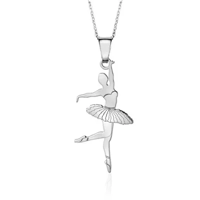 Sterling Silver Ballet Dancer Pendant Necklace For Girls On Cable Chain 16