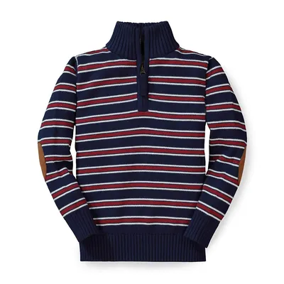 Boys Half Zip Pullover Sweater With Elbow Patches