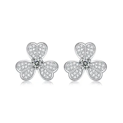 Sterling Silver with 0.25ctw Lab Created Moissanite Blooming Flower Petal Stud Earrings