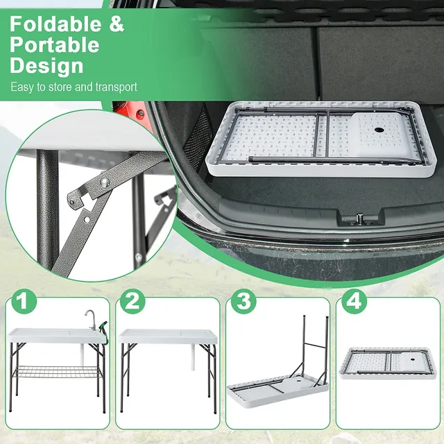 Costway Folding Fish Cleaning Table Portable Camping Table With