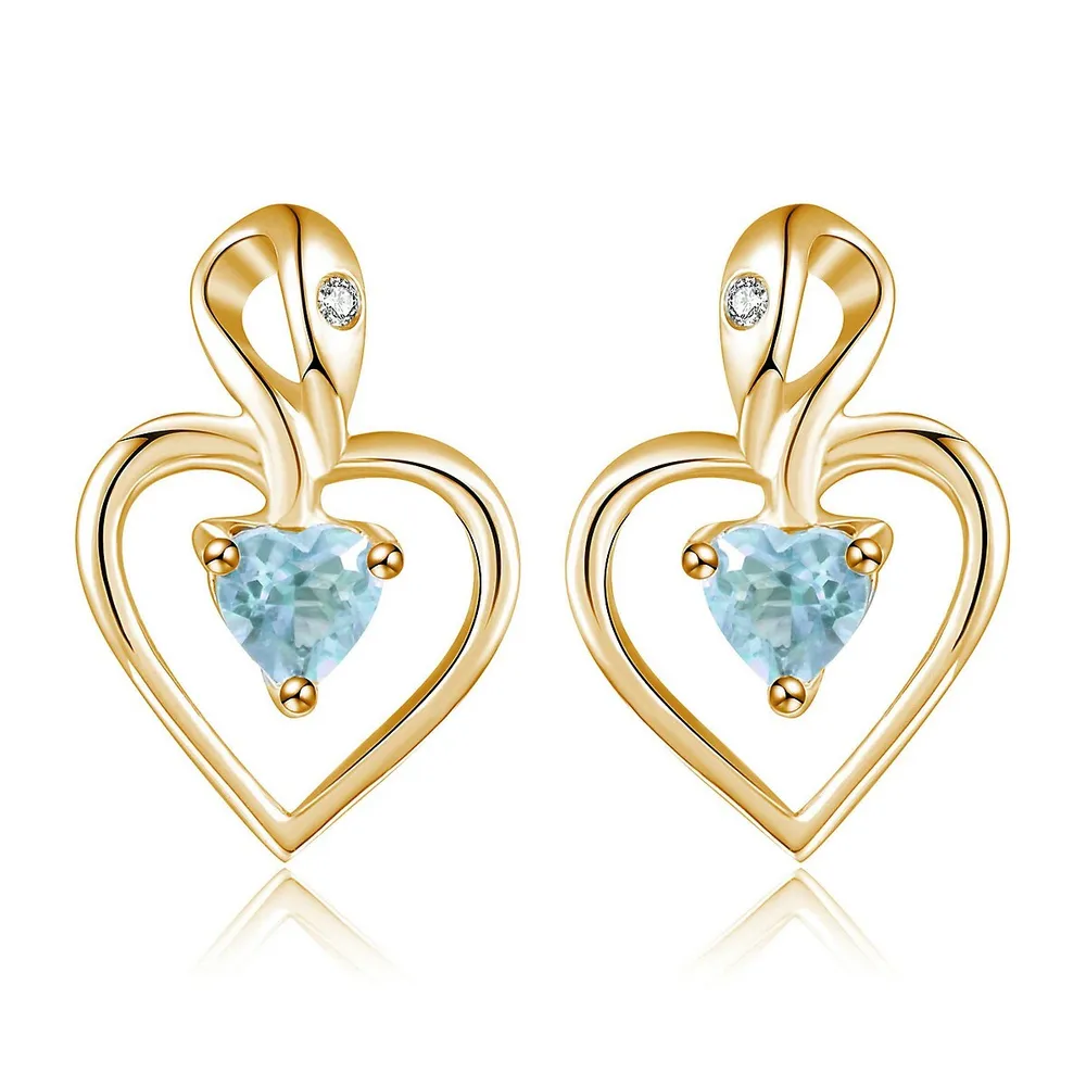 0.2 Ct Heart Blue Topaz Heart Earrings 0.925 Yellow Sterling Silver