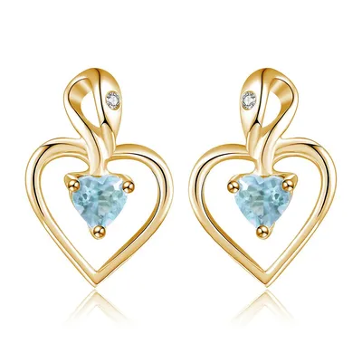 0.2 Ct Heart Blue Topaz Heart Earrings 0.925 Yellow Sterling Silver