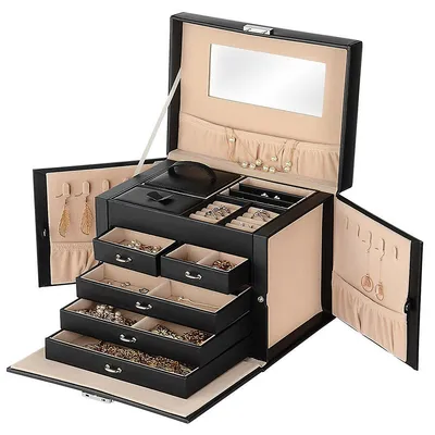 Lockable Jewellery Box Storage 20 Compartments Leather Showcase Organizer Case For Studs Earrings Rings Necklace