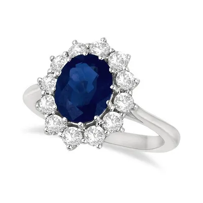 Oval Blue Sapphire And Diamond Accented Ring 14k White Gold (3.60ctw)