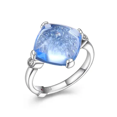 Rhodium-plated Sterling Silver Synthetic Blue Quartz & Cubic Zirconia Ring