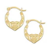10kt Yellow Hoop With Small Heart And Cz Stud Set