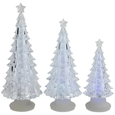 Led Lighted Color Changing Acrylic Christmas Tree Decorations - 8.5" - Set Of 3