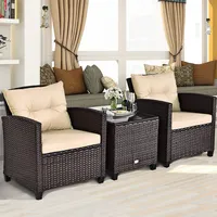 3pcs Patio Rattan Furniture Set Cushioned Conversation Sofa Turquoise Beigeredturquoise