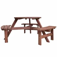 Costway 6 Person Outdoor Wood Picnic Table Beer Bench Set Pub Dining Seat Patio Garden