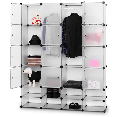 Diy 16+8 Cube Portable Wardrobe Cabinet Closet Storage Organizer W/ Doors